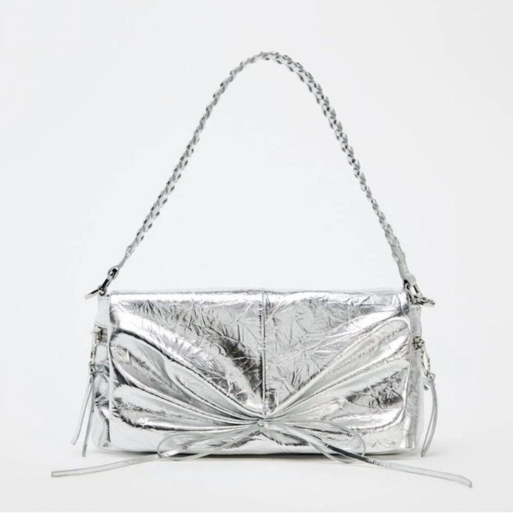 Zara Silver Metallic Shoulder Bag